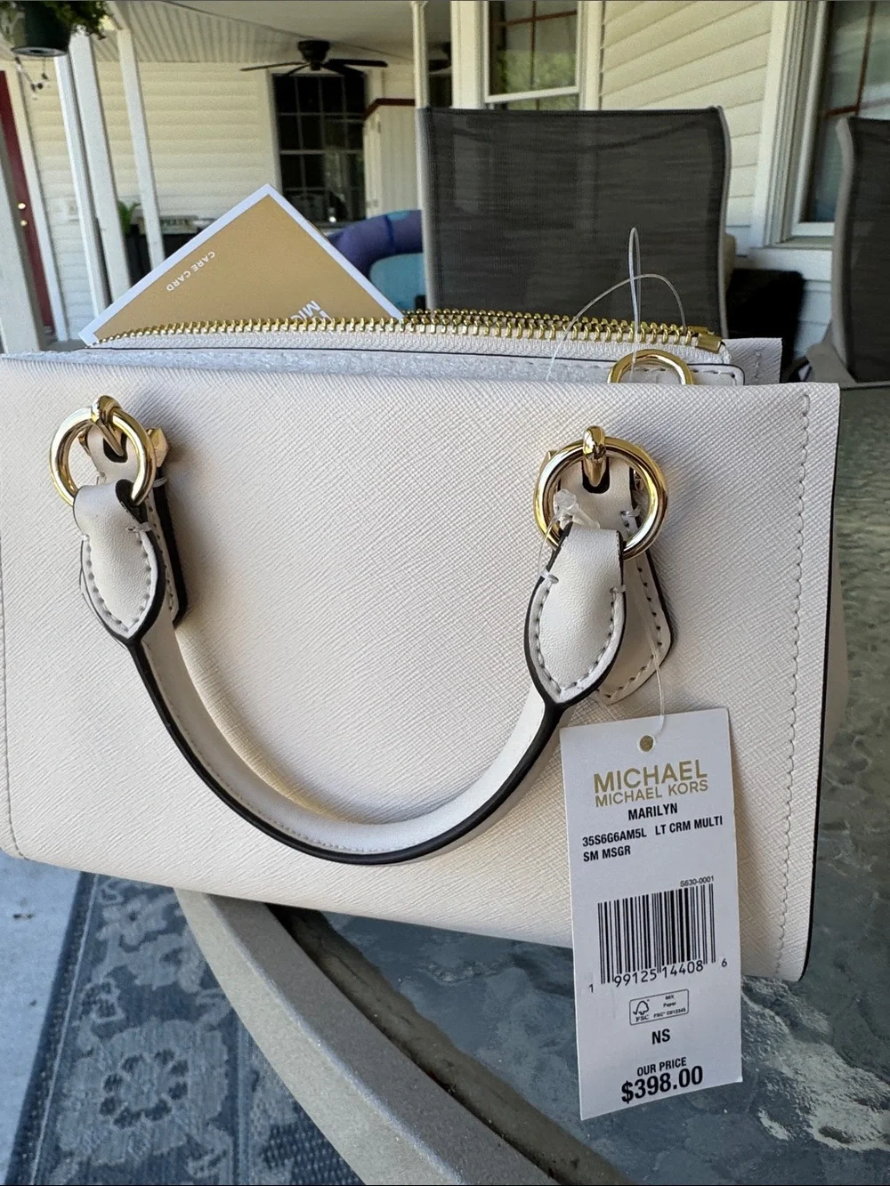 Michael Kors Cream Floral Saffiano Leather Satchel with Pink Blossoms